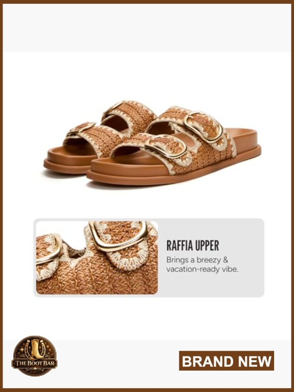 Platform Raffia Slide Sandals Woven Double Buckle Adjustable Summer Beach Shoes - Picture 4 of 7